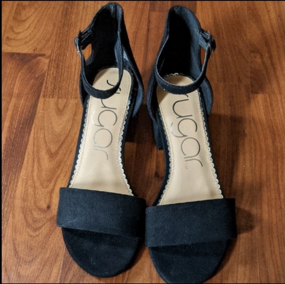 Sugar Black Suede Block Heel Sandals